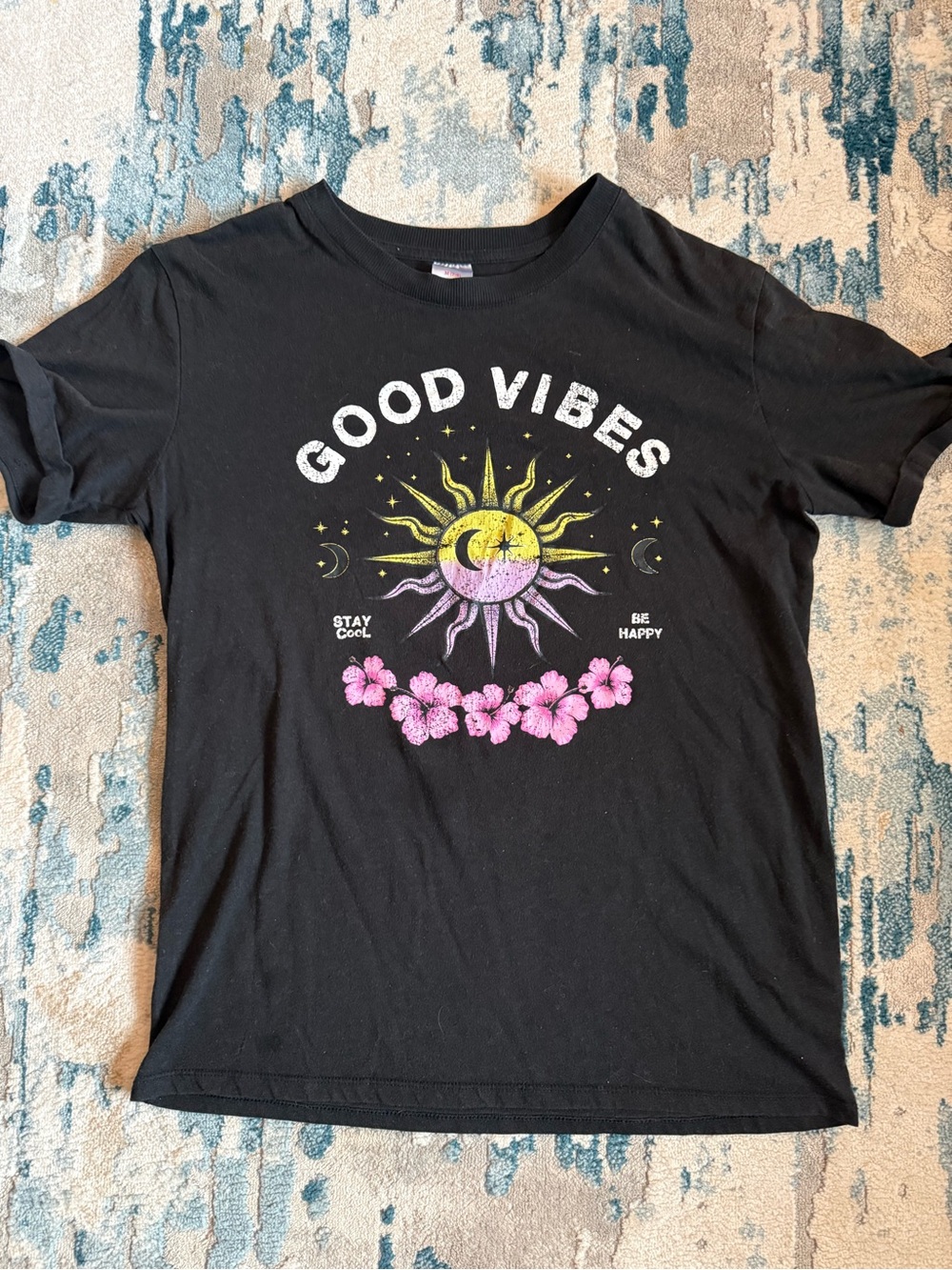 Good Vibes Black Kids Graphic Tee - Stay Cool Be Happy